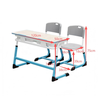 Ensemble de bureau et de chaise d'école pour collège pas cher, plateau de table de 18 mm d'épaisseur, double bureau d'école pour élèves