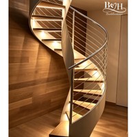 Escalier hélicoïdal préfabriqué en acier inoxydable avec marches en bois et éclairage LED, colonne centrale, pour petite villa, loft ou maison intérieure