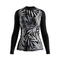 Rashguard de surf à manches longues pour femmes, noir, protection solaire, impression par sublimation personnalisée pour les marques et clubs de sports nautiques
