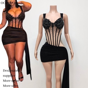 Ocstrade Hot Bán Đen Kim Cương lưới xem qua <span class=keywords><strong>DRESS</strong></span> boned thiết kế vuông cổ HEM Đảng sexy <span class=keywords><strong>DRESS</strong></span> đối với phụ nữ bên câu lạc bộ đêm - Product Image 1