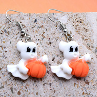 Pendientes de Resina con Diseño de Calabaza y Fantasma de la Serie Halloween, Pendientes de Gancho con Orejas de Gato de Dibujos Animados, Joyería de Personalidad, AliExpress {Pendientes para Mujer}