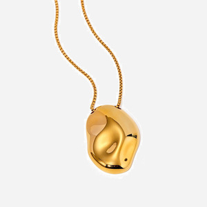 18k Gold Stainless Steel Irregular Concave Pendant <b>Necklace</b> Geometric Design Fashion Jewelry - Product Image 1