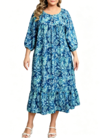 Robes de printemps amples pour femmes, grandes tailles, imprimées multicolores, col rond, manches 3/4, pour les loisirs et les vacances, vente en gros