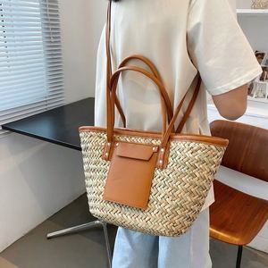 Bolsas De Senhora Feitas a Mao Bolsa Tecelagem Feita Saco Palha Verao naturel Genericas Para Mulheres Com Laco <span class=keywords><strong>Amarelo</strong></span> - Product Image 5