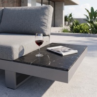 Ensemble de meubles de patio extérieur, canapé sectionnel en aluminium en forme de L avec table basse en pierre frittée, imperméable et antirouille pour le jardin