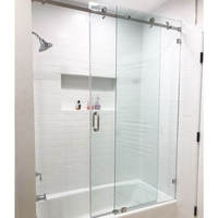 Porte de douche coulissante sans cadre en verre trempé de 6 mm, design carré moderne, pour hôtel, appartement, immeuble, panneau de salle de bain