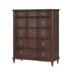 Commode en verre de style transitionnel avec poignées à clé, pieds finition or, finition cerisier foncé, écologique et durable pour hôtel et salon - Product Image 1