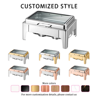Équipement de Restaurant Plaqué Or et Or Rose, Réchauds de Buffet en Acier Inoxydable, Service Traiteur Professionnel, Ensemble Chafing Dish Hydraulique