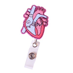 의료 심장 패턴 반짝이 아크릴 배지 릴 개폐식 클립 카드 장식 배지 병원 간호사를위한 선물 - Product Image 3