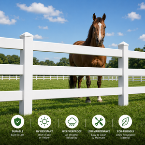 Elegante Valla para Caballos de UPVC con Marco Blanco de WPC de 4 Rieles, Sin Astillas, Cercado Ecuestre Premium para Ganado - Product Image 1