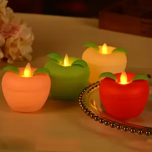 亚马逊热卖水果Led苹果移动灯芯蜡烛灯酒店节日圣诞假日无焰苹果形LED蜡烛