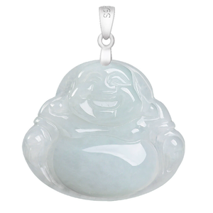 Pendentif Bouddha souriant en jadéite naturelle du Myanmar, collier en argent S925, pendentif en jadéite de qualité glace. - Product Image 1