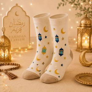Chaussettes Ramadan Mubarak imprimées mosquée et croissant de lune, accessoires de fête de l'Aïd, cadeaux islamiques musulmans - Product Image 3