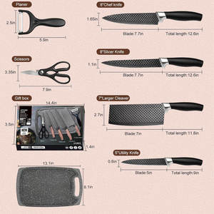 Kit de couverts de cuisine 7 pièces, ensemble de couteaux de chef en acier inoxydable avec ciseaux, éplucheur et planche à découper - Product Image 6