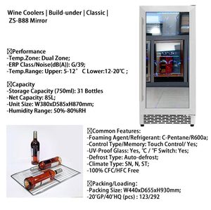 Cave à vin <span class=keywords><strong>encastrable</strong></span> haut de gamme 88L, dégivrage automatique, clé de sécurité, usage domestique et hôtelier, capacité 33 bouteilles, électrique, OEM 90 220 - Product Image 4