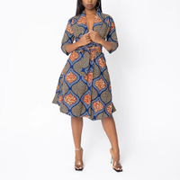 Gaun Bungkus Motif Afrika 100% Gaun Jaket Lilin Katun Ankara Gaun Potongan Blazer Ikat Pinggang Otomatis untuk Wanita