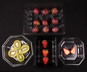 Transparente biologisch abbaubare Lebensmittel Kunststoff Früchte Blister Verpackung Erdbeer Tablett Verpackung Box Erdbeeren mit Deckel