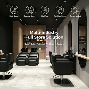 Mostrador de Salón Estilo Vantage Negro con Iluminación LED y Encimera de Piedra Personalizada para Tienda o Salón de Belleza - Product Image 4