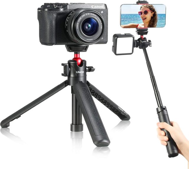 Ulanzi MT-16 Camera Tripod Stand Holder Mini Tabletop Tripod Selfie Stick with Cold Shoe Travel Tripod for iPhone 12 Canon G7X