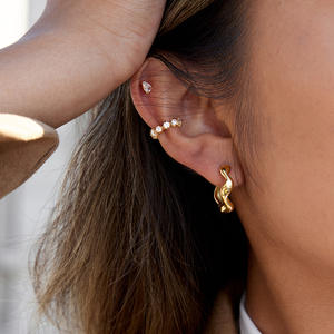 Fashion Korean <b>Earrings</b> Wholesale 18k PVD Gold Plated Stainless Steel Waterproof Wave Gold Hoops Statement <b>Earrings</b> for Women - Product Image 3