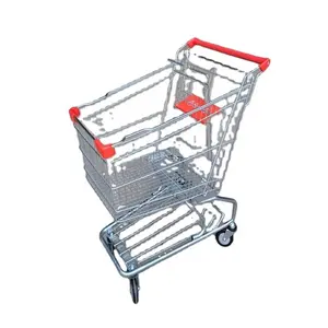 Fabriek Groothandel Opvouwbare Supermarkt Trolley Metalen Mand Kruidenier 80l Winkelwagen Met Wielen