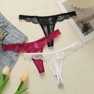 ชุดชั้นในพิมพ์ลายดอกไม้ทรงสามเหลี่ยมเอวต่ำสำหรับผู้หญิงผ้าสแปนเด็กซ์ย้อมสีทึบและธรรมดามีไซส์ XL สามารถปรับแต่งโลโก้ได้ - Product Image 2