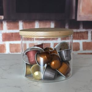 Frasco de vidrio Zhongtian para cápsulas de café con tapa de madera, transparente, tamaño grande, para uso en la cocina. - Product Image 1