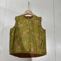 Haut sans manches en soie vintage motif nuage et imprimé canard, col rond classique, amincissant et sculptant la silhouette
