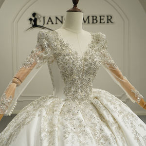 Robe de mariée Gt26022, robe de princesse, jupe en satin, col en V avec traîne, Jancember - Product Image 3