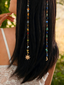 Aksesoris Rambut Gaya Bohemian Warna-warni Turquoise & Kristal dengan Rumbai Kepang untuk Pesta & Aktivitas Luar Ruangan - Product Image 4