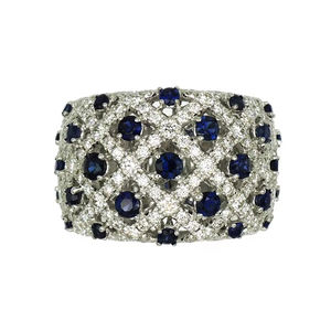 แหวนทองคำขาว 18K ประดับไพลินและเพชรแบบฝังเต็มวง ดีไซน์หรูหราสำหรับผู้หญิง - Product Image 1