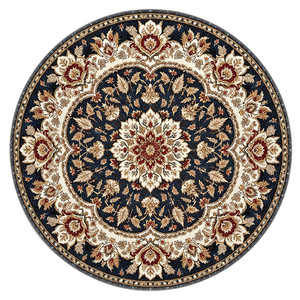 พรมปูพื้นทรงกลมสไตล์เปอร์เซียลายดอกไม้สีน้ำเงินน้ำตาล โพลีเอสเตอร์กันคราบ ตกแต่งบ้าน ห้องนั่งเล่น ห้องนอน - Product Image 1