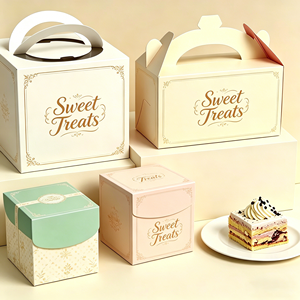 Cajas para Pasteles con Estampado de Ositos, Lindas y Portátiles, con Asa, para Empacar Postres, Caja de Papel con Diseño Personalizado para Mousse, Pastelería y Cumpleaños - Product Image 1