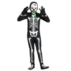 Skeleton Costume Glow in The Dark Halloween Bones Bodysuit with Masks for child