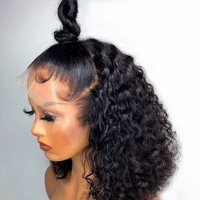 Perruques Courtes Bob Frisées Kinky en Cheveux Humains Brésiliens Bruts Pas Chères pour Femmes Noires, Perruques Frontales en Dentelle HD en Cheveux Humains