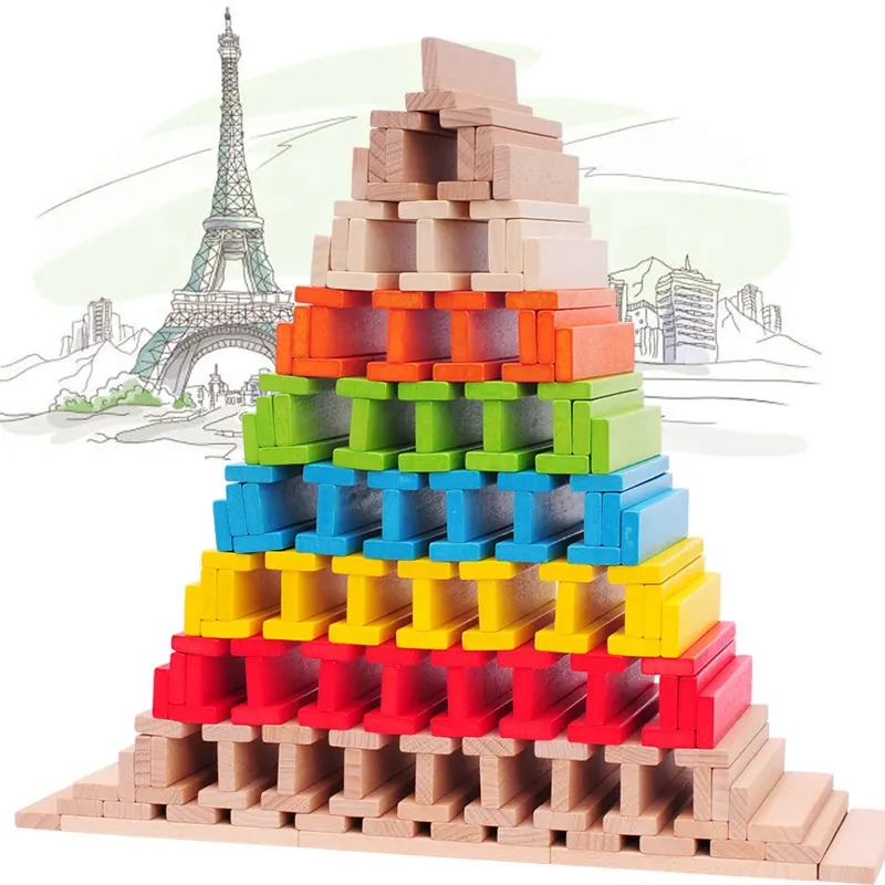 Bloques de construcción de torre de pila para niños y niñas, juguetes educativos, casa montada, juguetes de madera, 3-6 años