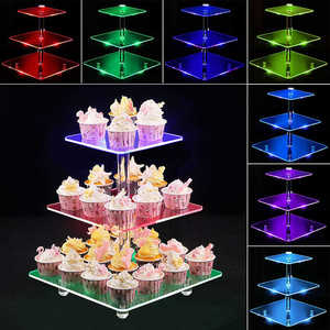 Hiện đại Vòng Acrylic cupcake hiển thị đứng với LED <span class=keywords><strong>String</strong></span> Lights món tráng miệng Pastry tháp chủ - Product Image 1