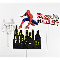 Maison d'araignée à double couche de style dessin animé pour table de desserts, avec carte enfichable pour la décoration de gâteaux et cupcakes pour la fête des pères