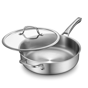 Poêle à frire profonde en acier inoxydable 304 triple couche avec couvercle en verre et deux poignées pour cuisinières à <span class=keywords><strong>gaz</strong></span>/à induction, sans PFOA, compatible lave-vaisselle - Product Image 2