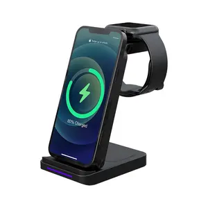 Newest Folding 3-In-1 Wireless Phone Charging Stand 15W 10W Qi 3 In 1 Foldable Wireless Charger For Samsung Mobile Phone