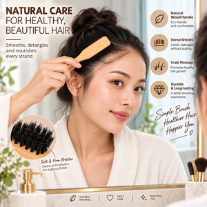 <span class=keywords><strong>Brosse</strong></span> à cheveux en bois de hêtre avec poils de sanglier, <span class=keywords><strong>brosse</strong></span> coiffante avec queue effilée pour cheveux secs ou mouillés, séchage à l'air, lissage, brillance, outil de salon - Product Image 4
