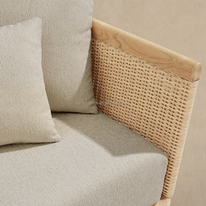 Ensemble de canapés 2 places <span class=keywords><strong>en</strong></span> teck de qualité supérieure et <span class=keywords><strong>résine</strong></span> <span class=keywords><strong>tressée</strong></span> pour terrasse d'hôtel moderne (éco-responsable) - Product Image 5