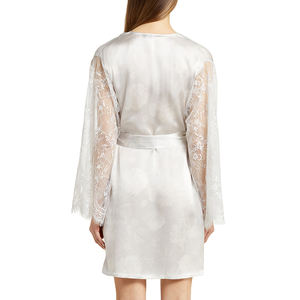 Personalizado a través de vestidos de novia blanco vestido de novia batas largas mujeres Sexy albornoces <span class=keywords><strong>transparente</strong></span> Logo rodilla bata de satén - Product Image 3