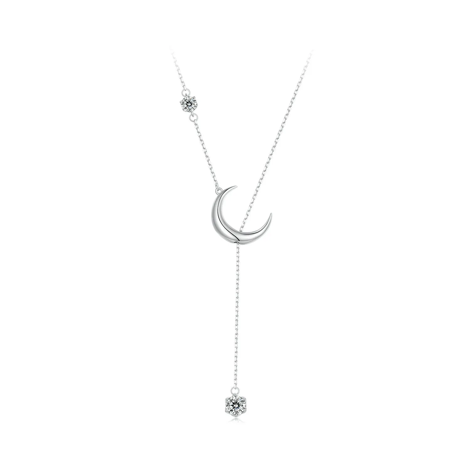 Simple moon Y word necklace s925 sterling silver platinum zirconia hundred with accessories jewellery female