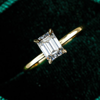 Vente en gros de bijoux fins S925 Bague en moissanite en argent D couleur Taille émeraude Bague de fiançailles en moissanite plaquée or 14 carats 1ct/3ct