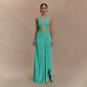 เดรสค็อกเทลยาวแบบผูกคอ คอลึกเว้าหลัง สำหรับผู้หญิง ทรงเข้ารูปช่วงเอว ผ้าบางเบา - Product Image 2