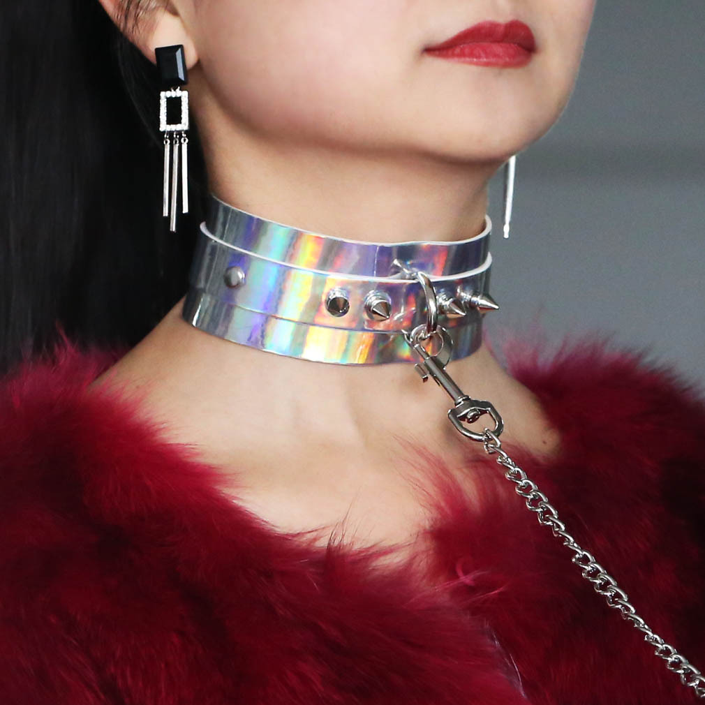 Breite Nieten-Leder-Laser-Choker-Halskette BDSM Bondage Halsband mit  Metallkette Hundeleine Damen Mode-Schmuck| Alibaba.com