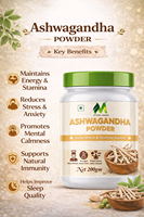 Poudre d'Ashwagandha pure, extrait végétal, complément ayurvédique naturel pour le soulagement du stress, l'augmentation de l'énergie et le soutien immunitaire