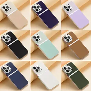 luxury leather metal phone case for iphone 13 14 15 Pro Max contrast color,for iphone 15 pro max case color buttons