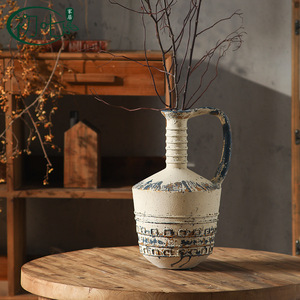 แจกันเรซิ่นวาบิซาบิพร้อมหูจับ สไตล์โบราณ ของตกแต่งบ้าน งานฝีมือ สำหรับห้องนั่งเล่น ห้องนอน สำนักงาน โต๊ะทำงาน - Product Image 1